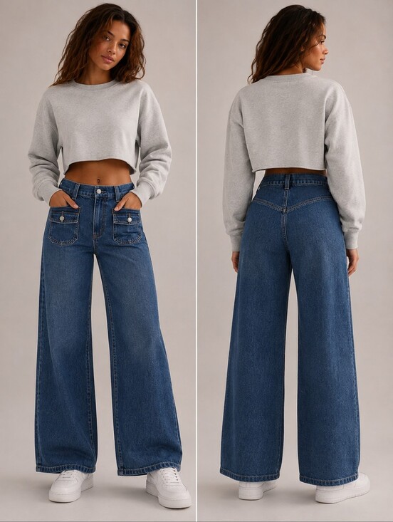 We The Free Denim - We The Free High-Rise Wide-Leg Blue Denim Jeans